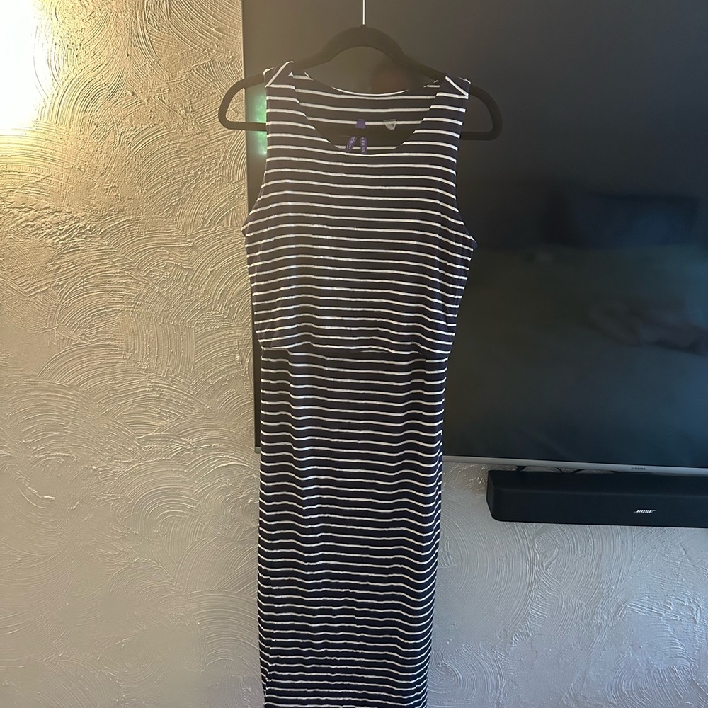 Striped Navy and White Sleeveless Dress - maternity